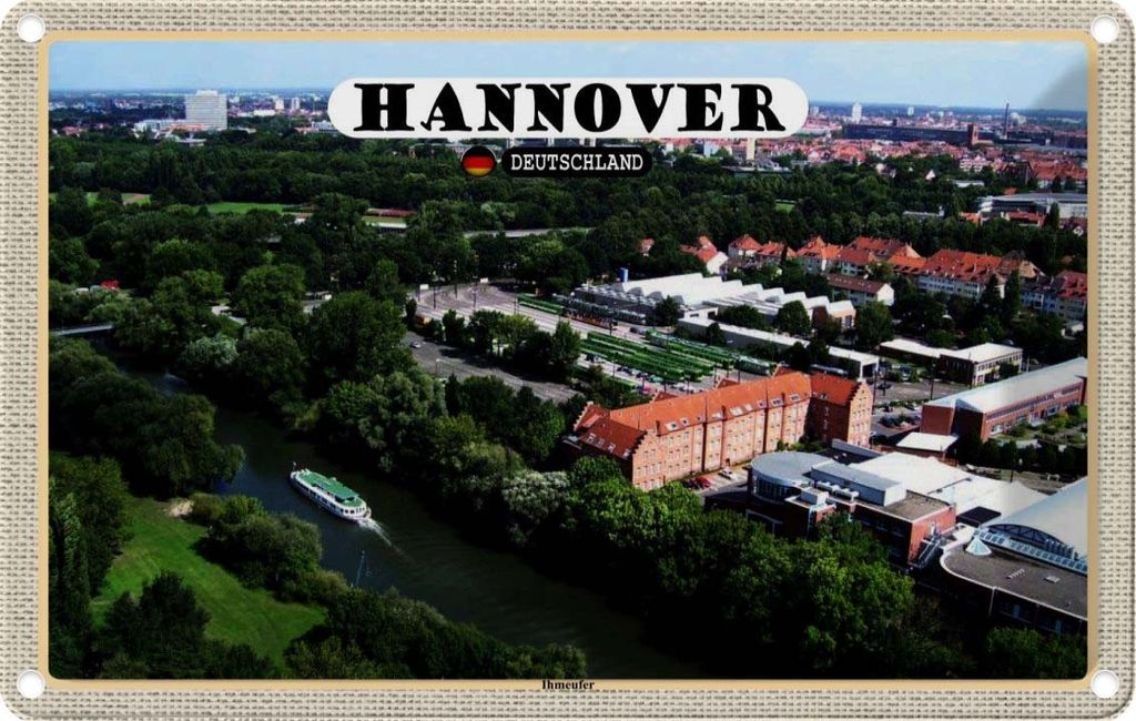 vianmo Blechschild 20x30 cm Hannover Blick auf Ihmeufer Bildmotiv Reisemotiv Abenteuer Reisen Urlaub