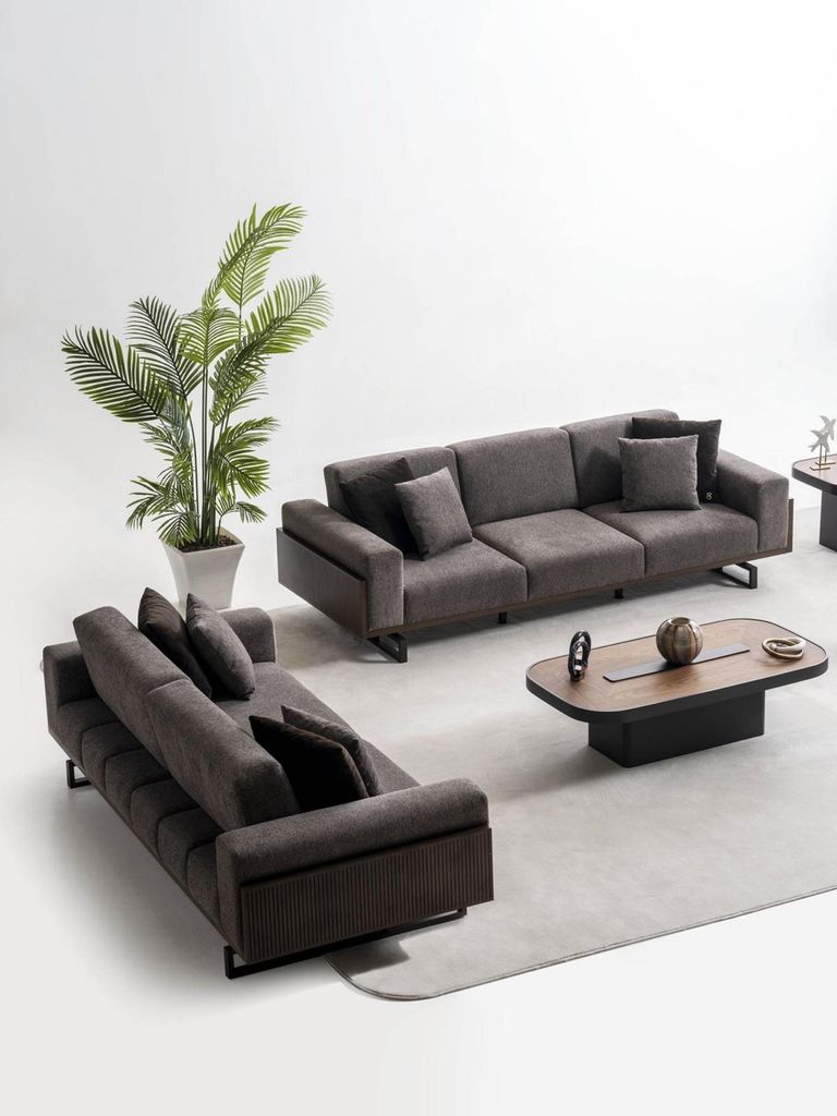 Graue Wohnzimmer Sofagarnitur Stilvoller 3-Sitzer Sitzsessel 3tlg