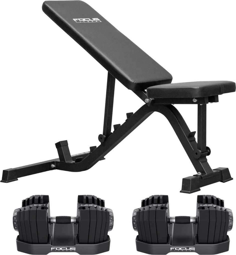 Trainingsbank Force 8 – Mit verstellbarem Hantelset Shift – 2x24 kg