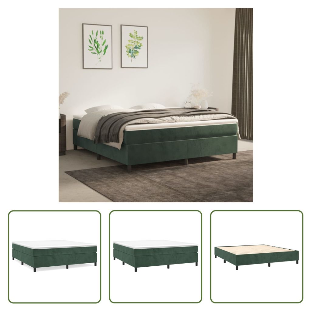 The Living Store Boxspringbett mit Matratze Dunkelgrün 160x200 cm Samt