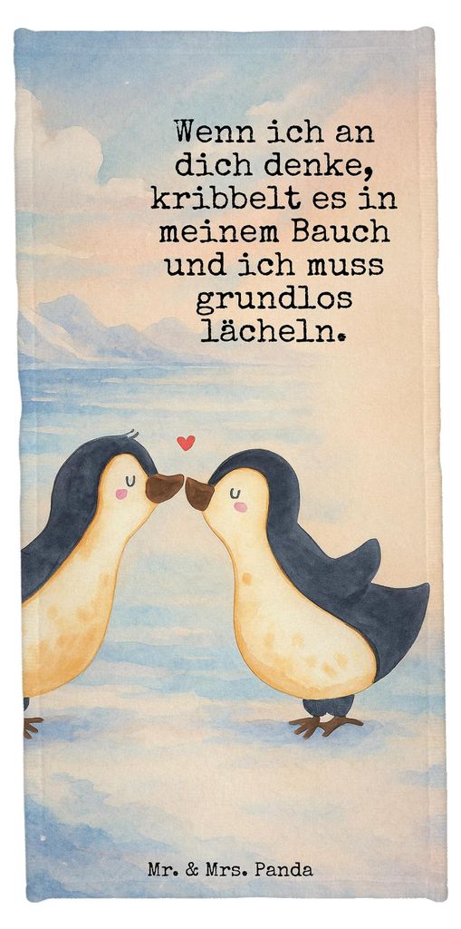 Mr. & Mrs. Panda Handtuch Pinguine Kuss Design - Grau Pastell - Geschenk, Valentinstag, Mitbringsel, Freundin, Duschtuch, für, Badehandtuch, Fraue...