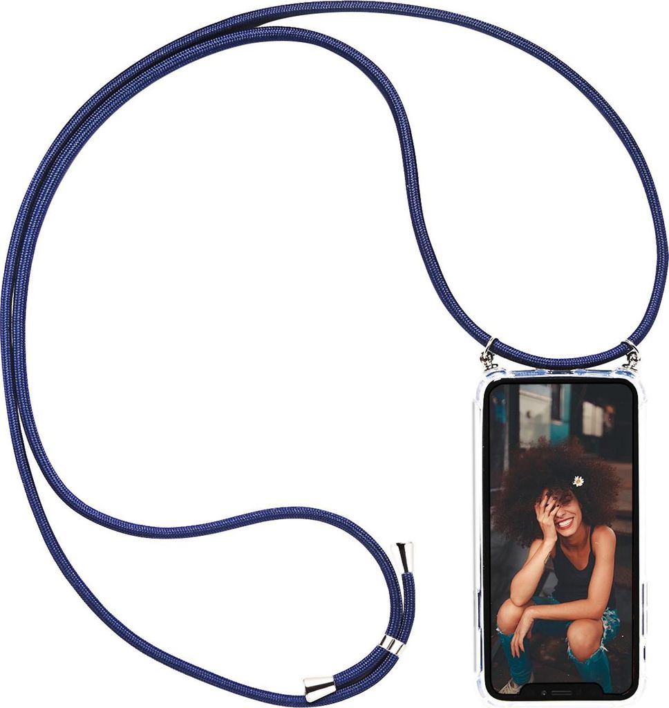 Handykette Blau + Hülle für Apple iPhone 12 / 12 Pro Schutzhülle mit Trage Band Kordel Schnur Case zum umhängen