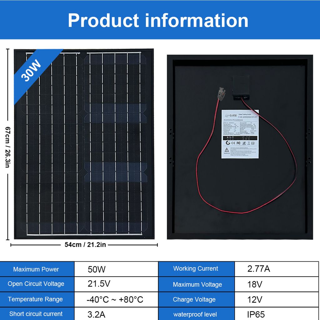 50W monokrystalický solární panel Solární modul s vysokou Obrázek produktu 6