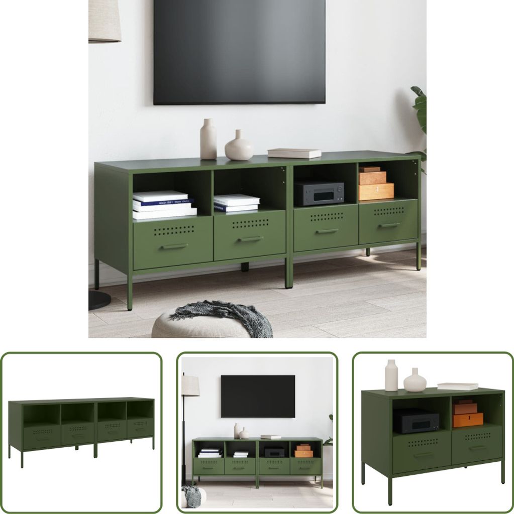 The Living Store TV-Schränke 2 Stk. Olivgrün 68x39x50,5 cm Produktbild 