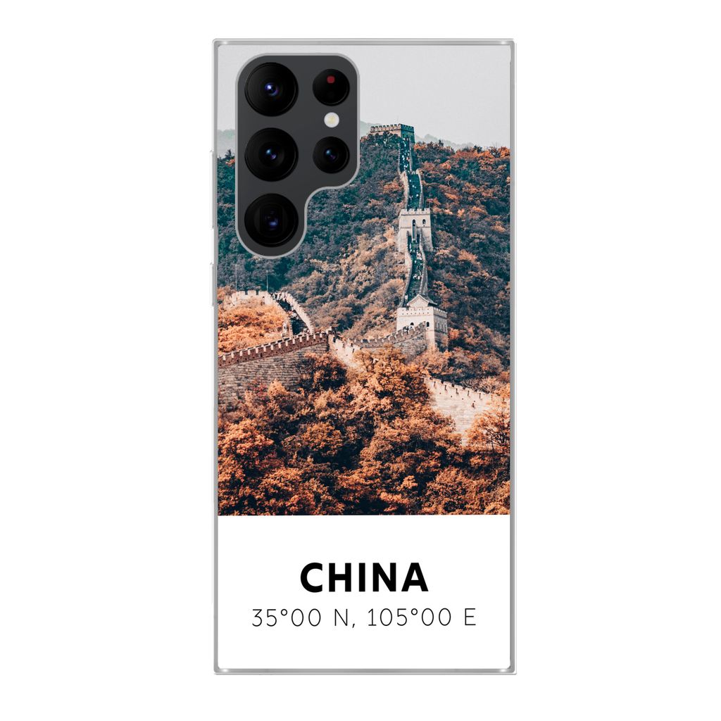 MuchoWow Handyhülle Schutzhülle Hülle für Samsung Galaxy S22 Ultra China - Große Mauer - Herbst - Asien Silikon Softcase Handy Hülle - Abbi...