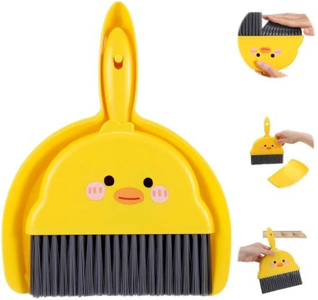 Kit balai et pelle compact jaune avec poils denses et manche ergonomique