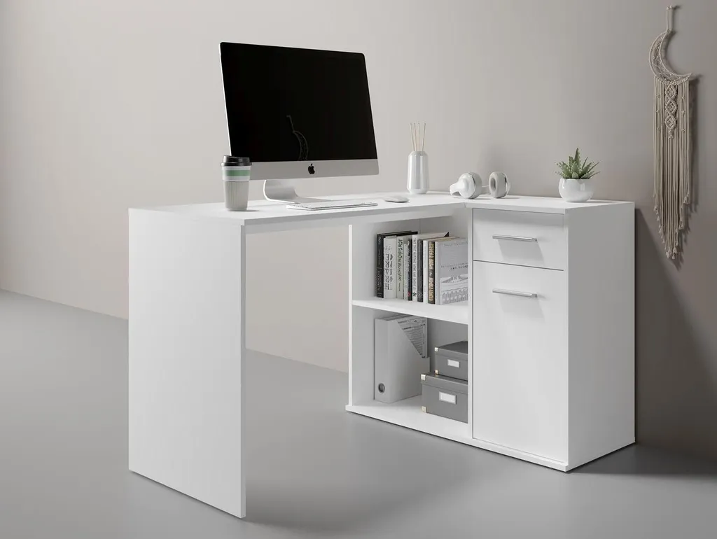 Bureau d'angle blanc ACACIAS design épuré - Structure robuste et stable