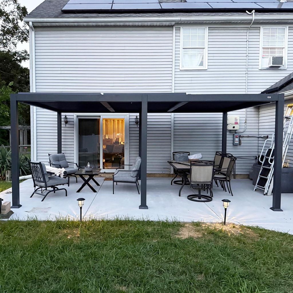 PURPLE LEAF Lamellenpergola 3,5×5,5 m – verstellbares Alu-Lamellendach, wasserdicht & winterfest, freistehend, Gartenpavillon in Grau