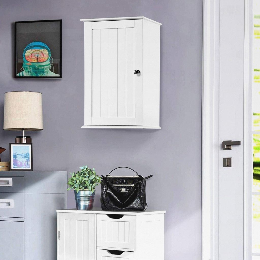 Hängeschrank, Wandschrank mit Einer Tür, Badschrank, Küchenschrank, Medizinschrank in Weiß, 35 x 21 x 55 cm