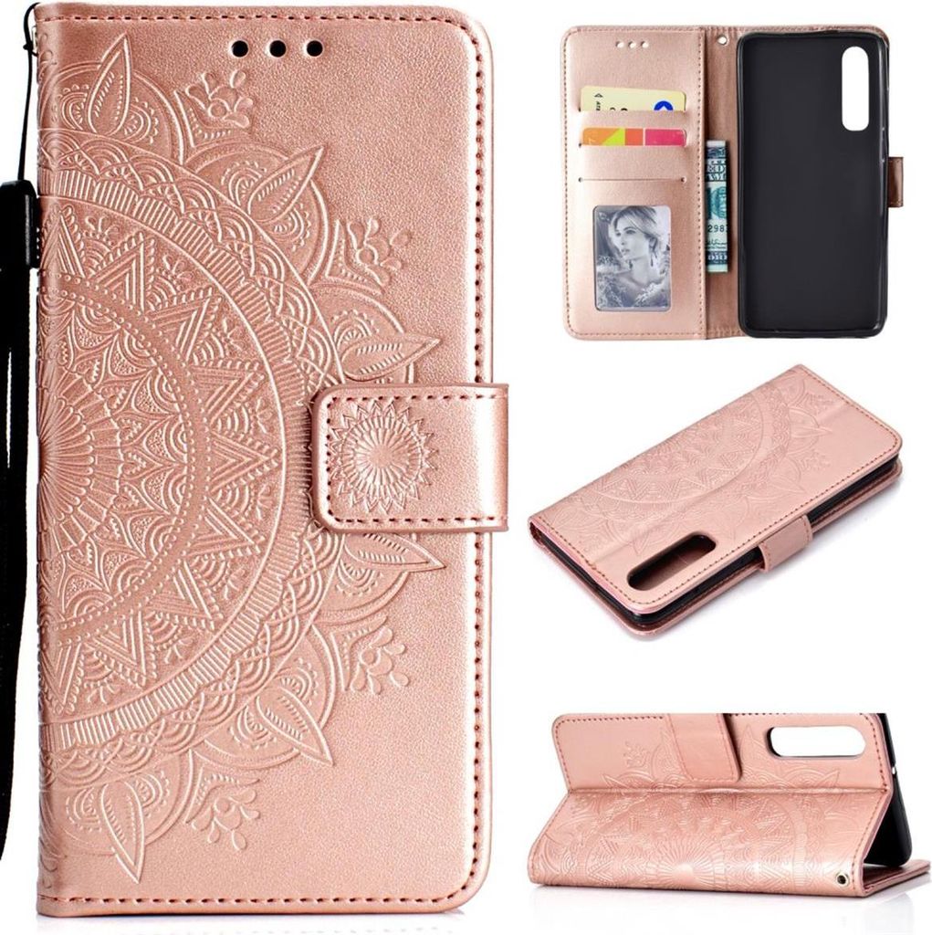 Huawei P30 Handyhülle Flip Case Cover Handytasche Mandala Rosegold