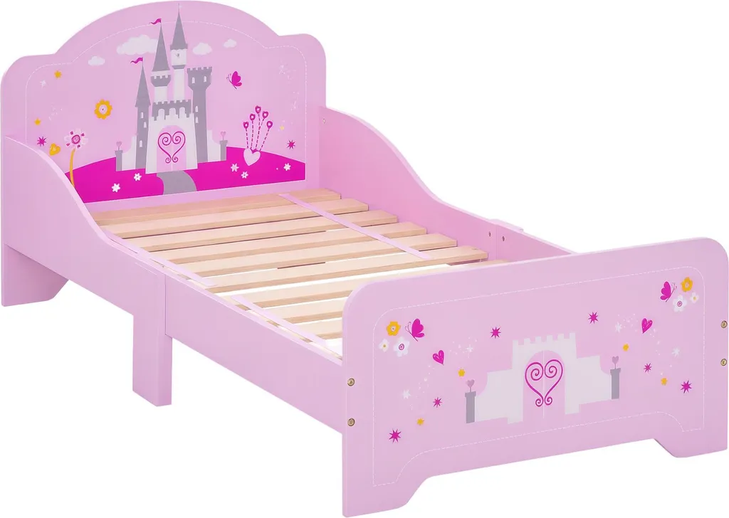 Lit d'Enfant Design Château de Princesse Rose avec Sommier Inclus HOMCOM