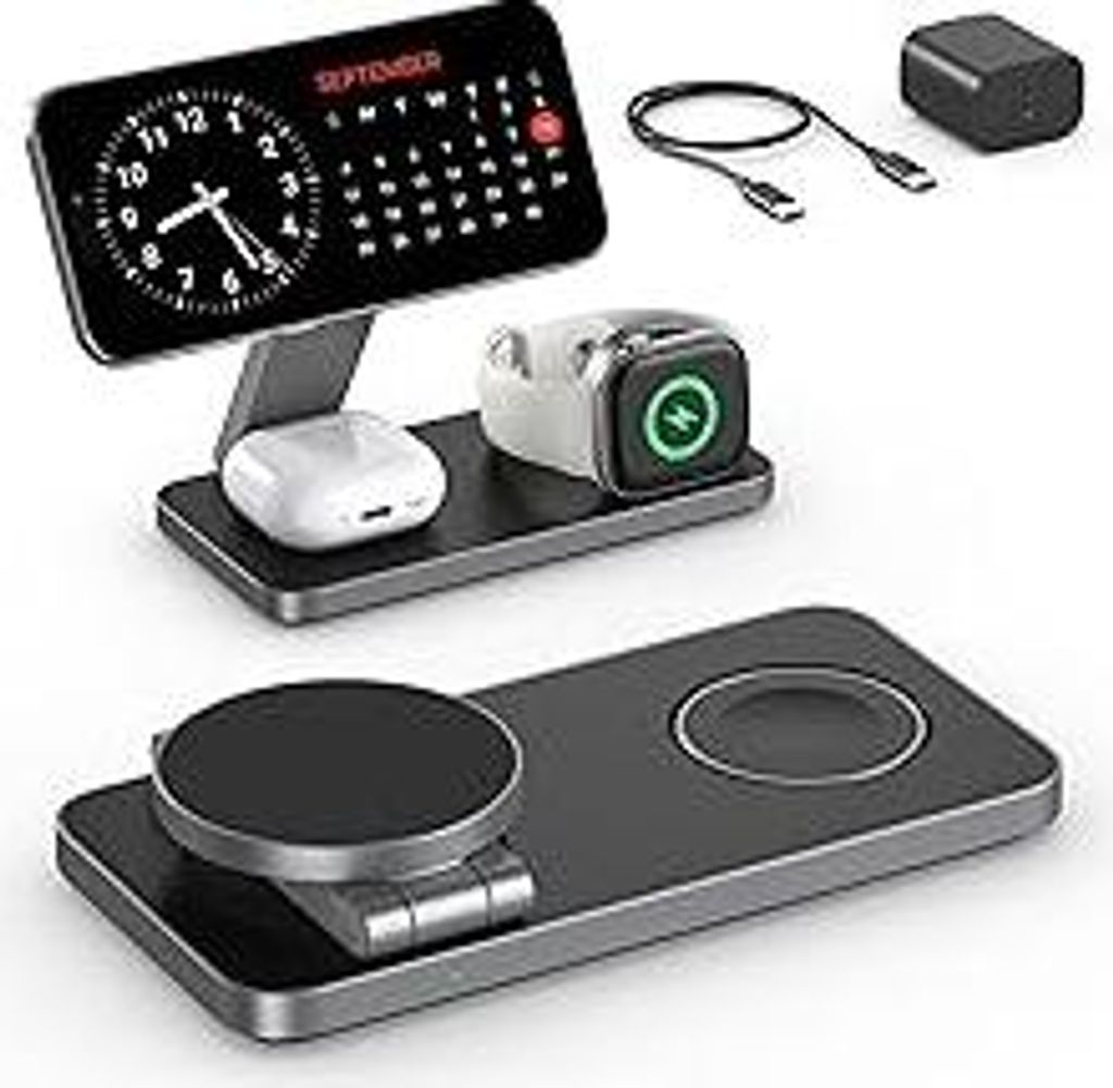Induktive Ladestation Kompatibel mit Magsafe Ladegerät,QTlier 3 in 1 iPhone Ladestation für Air 17/16/15/14/13/12 Serie,20W Wireless Charger für...
