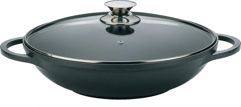 Cheffinger WOK Padella Wok a induzione 36cm in alluminio fuso con coperchio Padella con rivestimento in marmo - 1