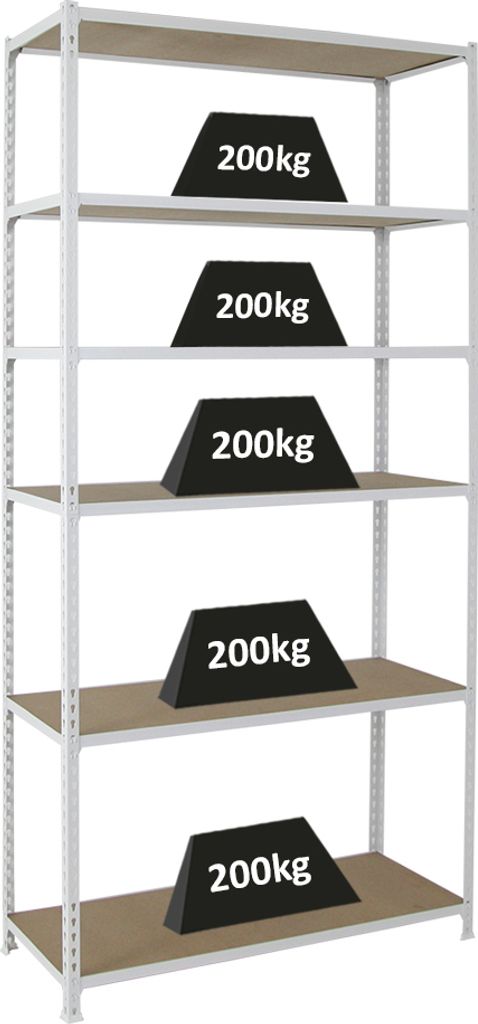 PROREGAL Schwerlastregal GIANT MULI | HxBxT 250x120x50cm | 6 Fachböden | Fachlast 200kg | Weiß | Lagerregal Kellerregal Werkstattregal Metallrega...