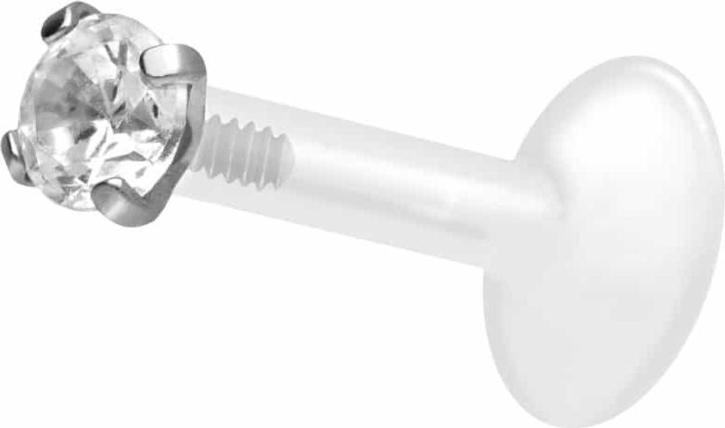 Ohrpiercing, Nasenpiercing PTFE Labret mit Innengewinde + Titan-Aufsatz EINGEFASSTER KRISTALL Silber Stablänge: 5mm | Stabstärke: 1,2mm | Kristal...