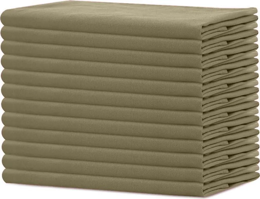 Serviettes en coton naturel kaki lot de 12 : douceur et durabilité