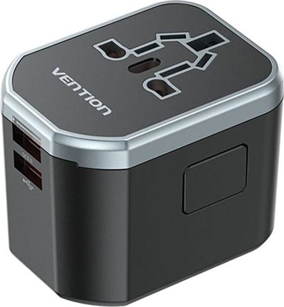 3-Port USB (C + A + A) Universal-Reiseadapter (20 W/18 W/18 W) Schwarz