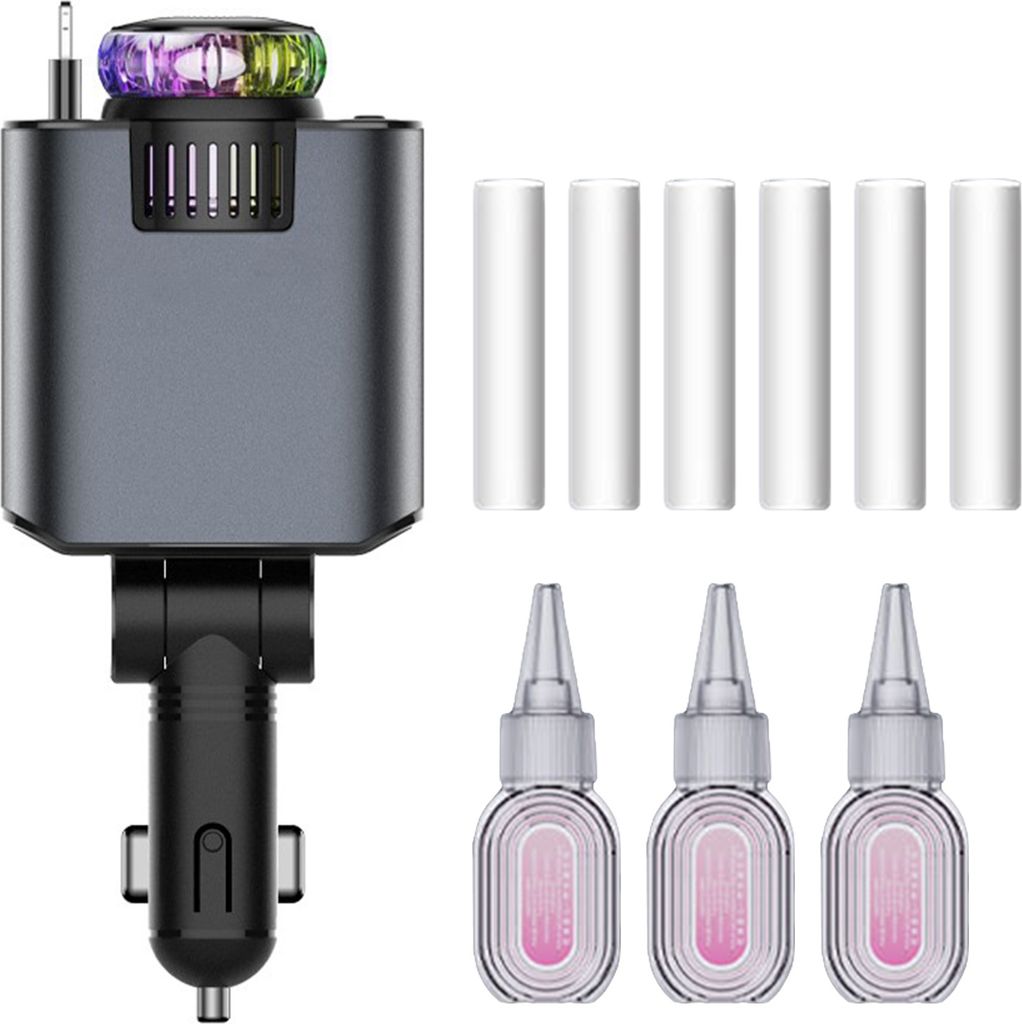 Einziehbares Autoladegerät mit Aromatherapie, 180-Grad verstellbares Design, universelles 5-in-1-USB-C-Autoladegerät, Diffusor für ätherische Öle