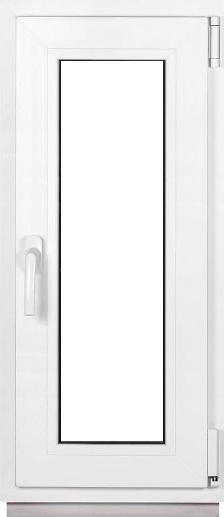 A white PVC window with a clear glass pane, shown from the front.