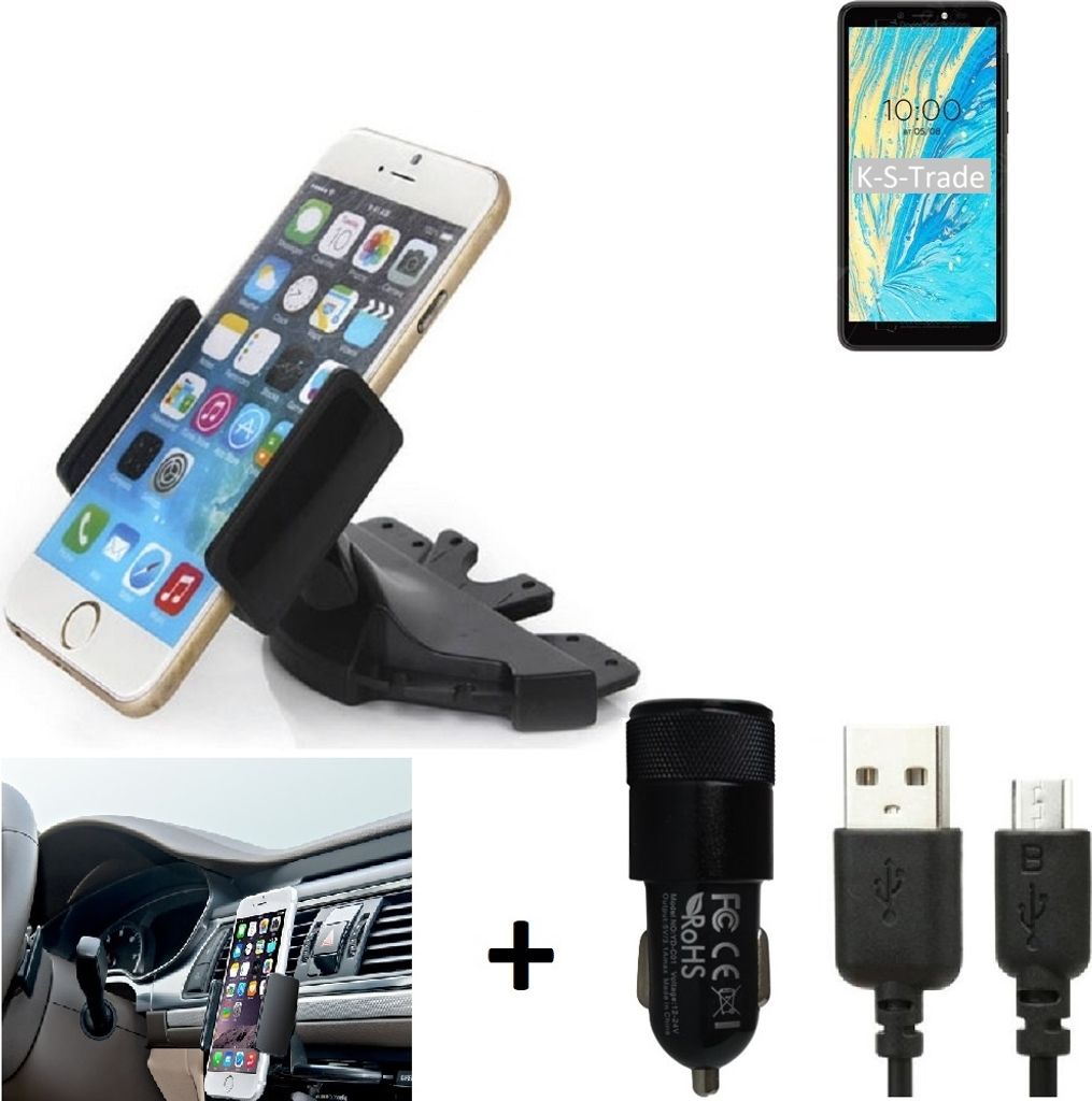 TOP SET K-S-Trade Autohalterung kompatibel mit BQ Mobile BQ-5740G Spring CD Schlitz Halterung KFZ-Halter Radio Handy Halterung 360° drehbar