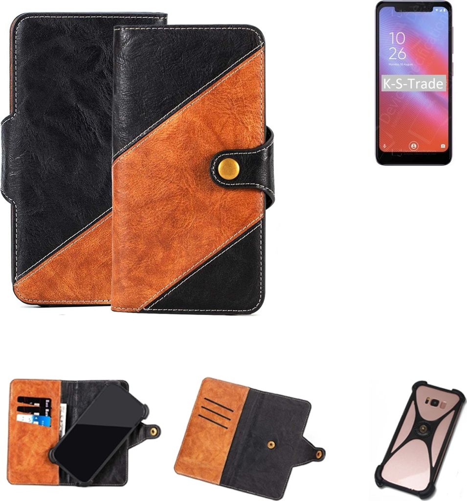 K-S-Trade Handyhülle Schutzhülle Bookstyle Case Wallet-Case kompatibel mit Vodafone Smart N10 Handy Cover Bumper Klapphülle schwarz hellbraun 1x