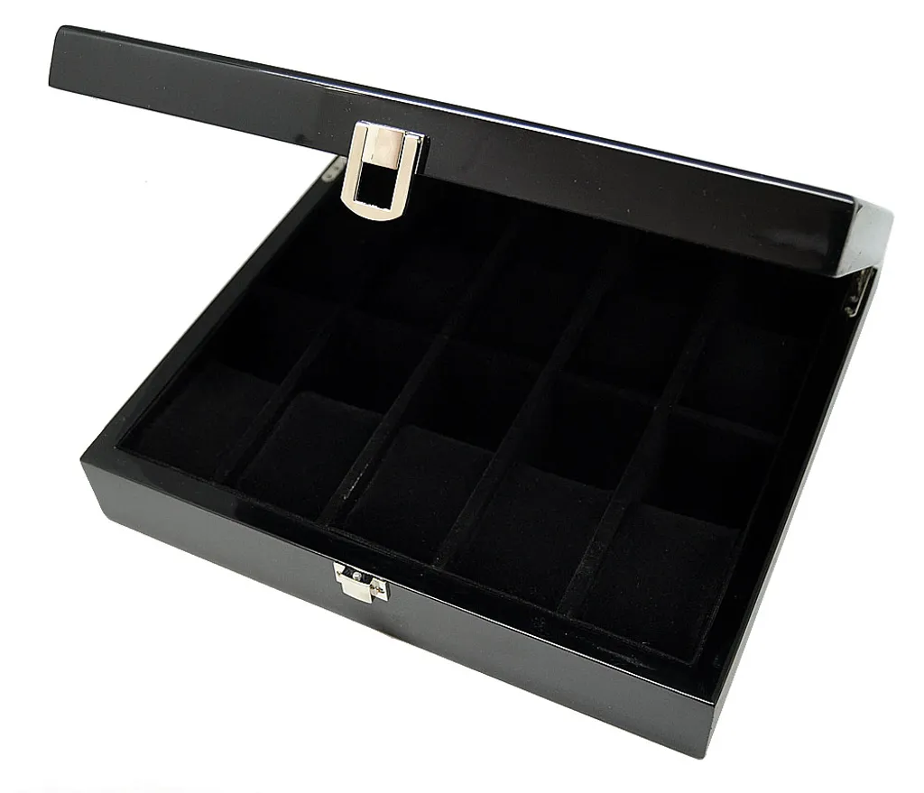 Boîte de rangement pour 10 montres laquée noire avec 8 compartiments