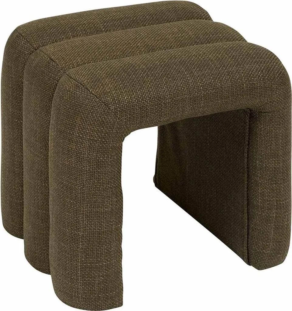 Pouf Juline Green Eazy Living - Repose-pied Rond en Velours Vert Côtelé