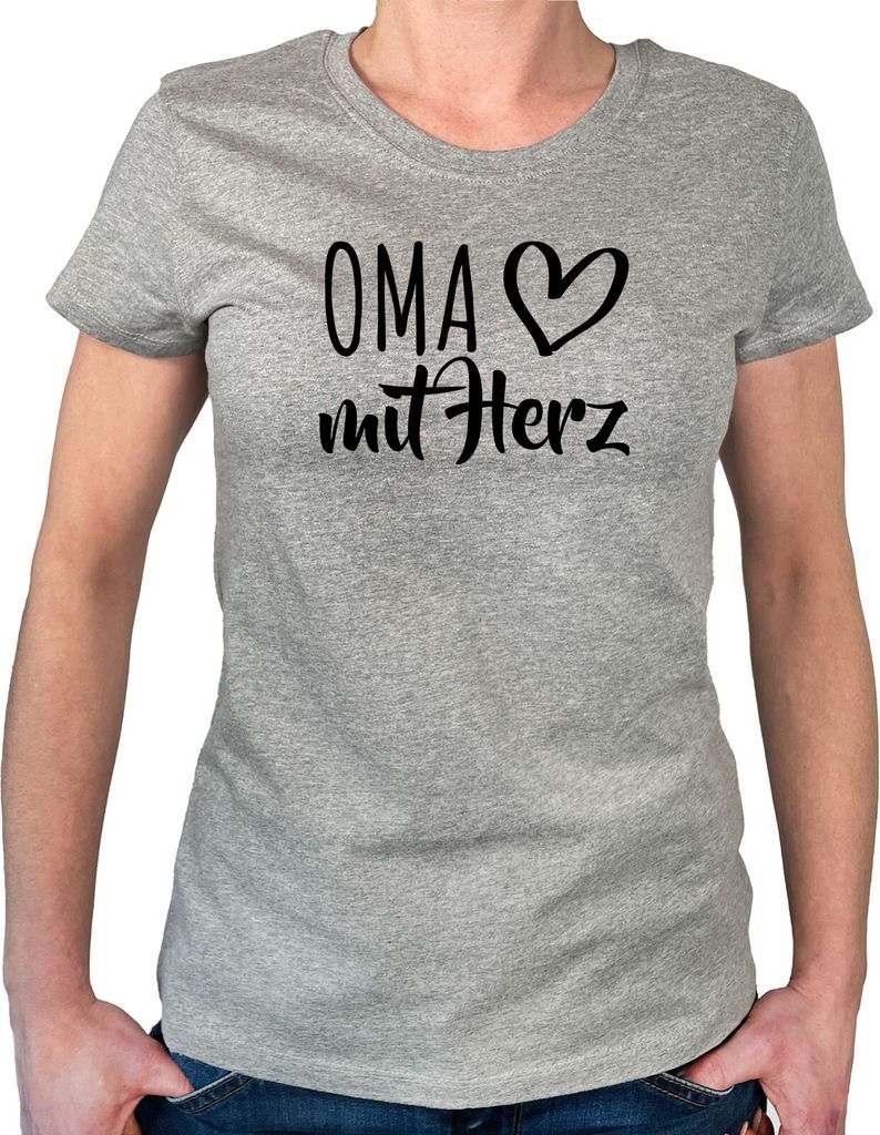 Huuraa Damen T-Shirt Oma mit Herz XS Sport Grey Bio Baumwolle Fairtrade Damenshirt Geschenkidee