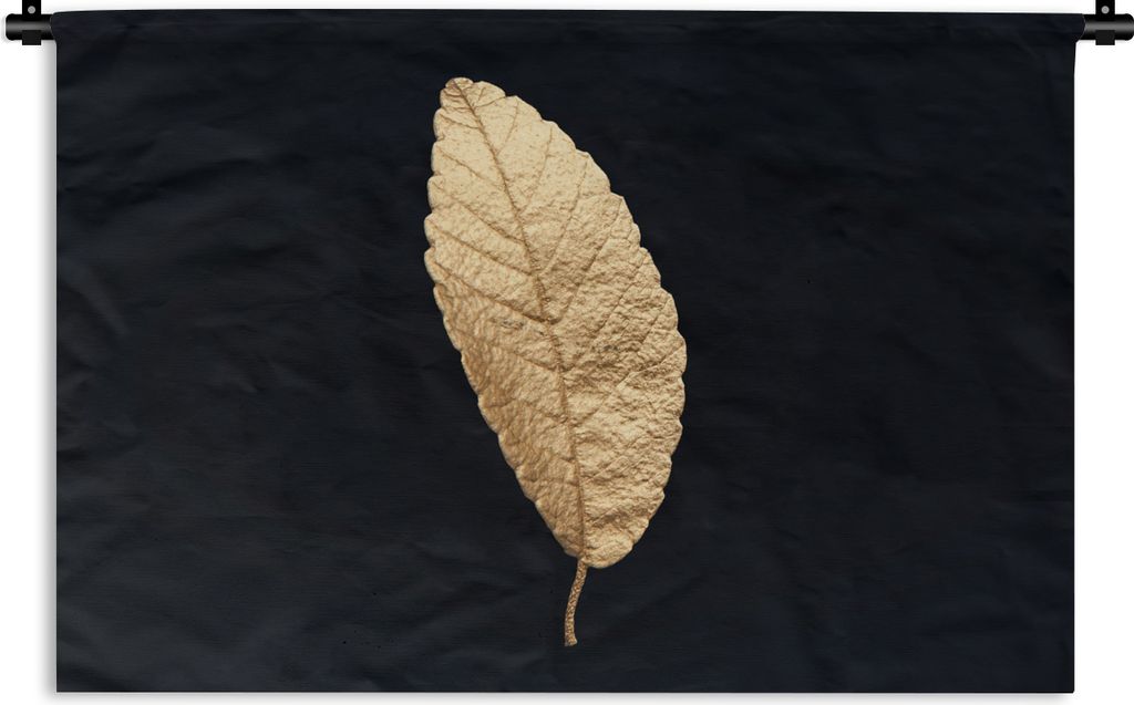 MuchoWow Wandteppich Wandbehang Schwarz und Gold - Blätter - Schwarz - Pflanzen - Luxus 150x100 cm Tapisserie Dekoration Wandtuch - Waschbar - T...