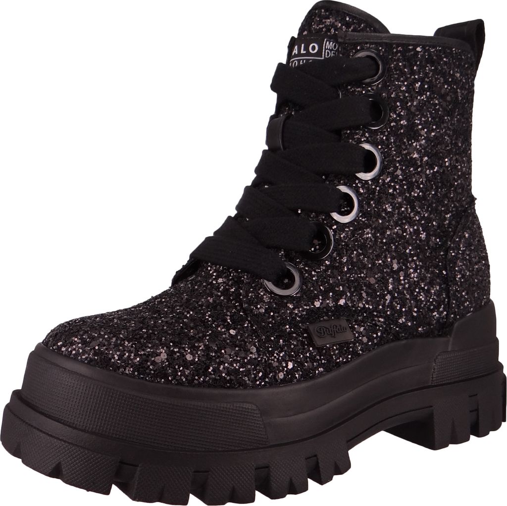 Buffalo Damen Elegante Stiefelette Aspha Lace UP Hi Vegan 1622144 Schwarz