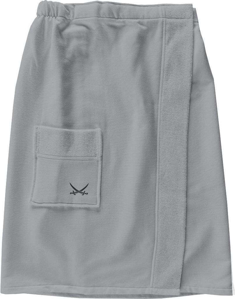 Sansibar Herren Sauna-Kilt mit bestickter Tasche, 50x145 cm, Silber, Klettverschluss, mit Gummizug am Rücken