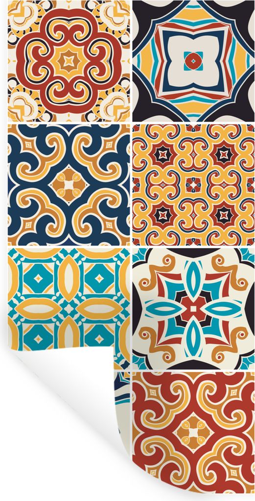 MuchoWow Wandtattoo Wandsticker Wandaufkleber Blumen - Vintage - Muster - Blau - Orange 40x80 cm Selbstklebend und Repositionierbar - Repositioni...