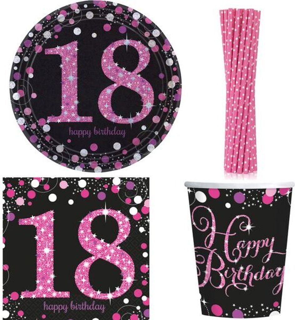 Geburtstag Partyset pink schwarz Frau Zahl 18 21 30 40 50 60 70 80 Partyartikel Dekoration