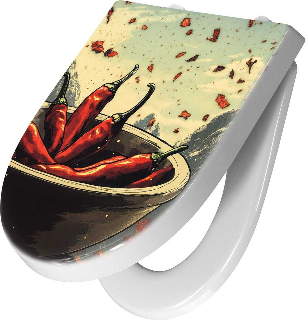 WC-Sitz mit Absenkautomatik, Softclose Scharnier mit Motiv Frische Chilischoten