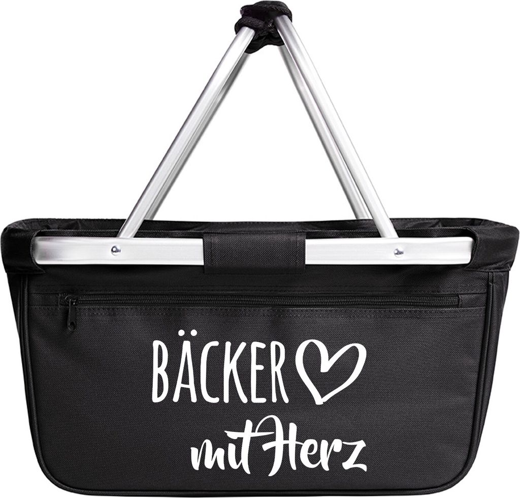 Huuraa Einkaufskorb Bäcker mit Herz 20 Liter Black faltbarer Tragekorb Geschenkidee