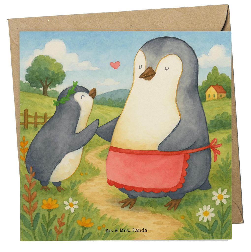 Mr. & Mrs. Panda Grußkarte Pinguin mit Kind Design - Weiß - Geschenk, anlasskarte, Muttertag, Mama, Klappkarte, Vorbild, Familie, Mom, faltkarte,...