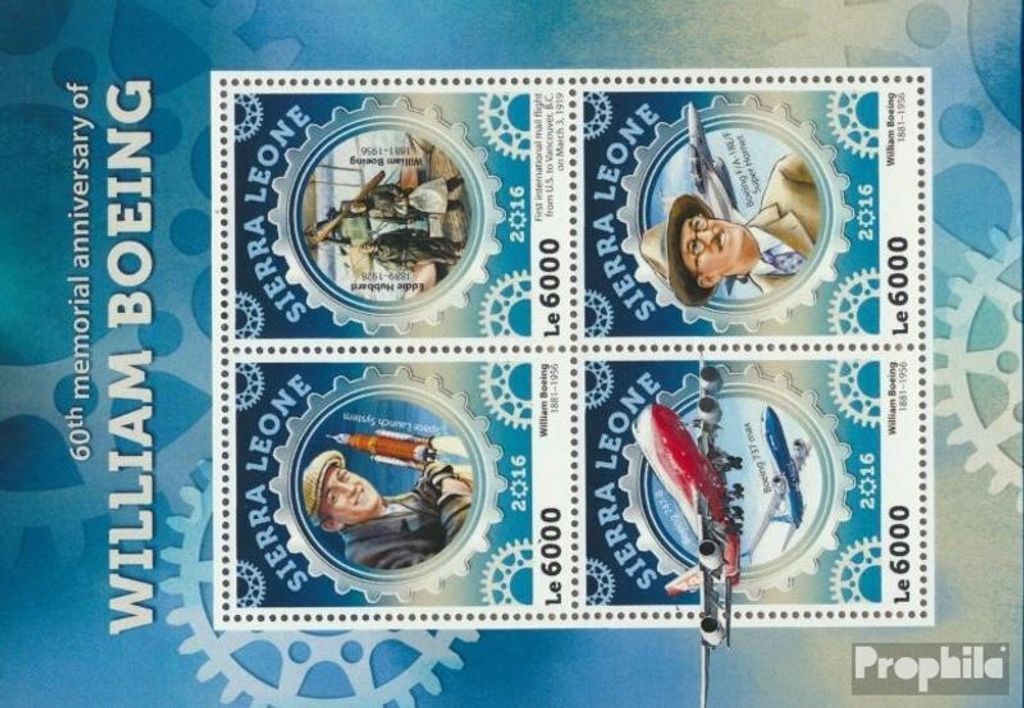 Briefmarken Sierra Leone 2016 Mi 7198-7201 Kleinbogen (kompl. Ausg.) postfrisch William Boeing