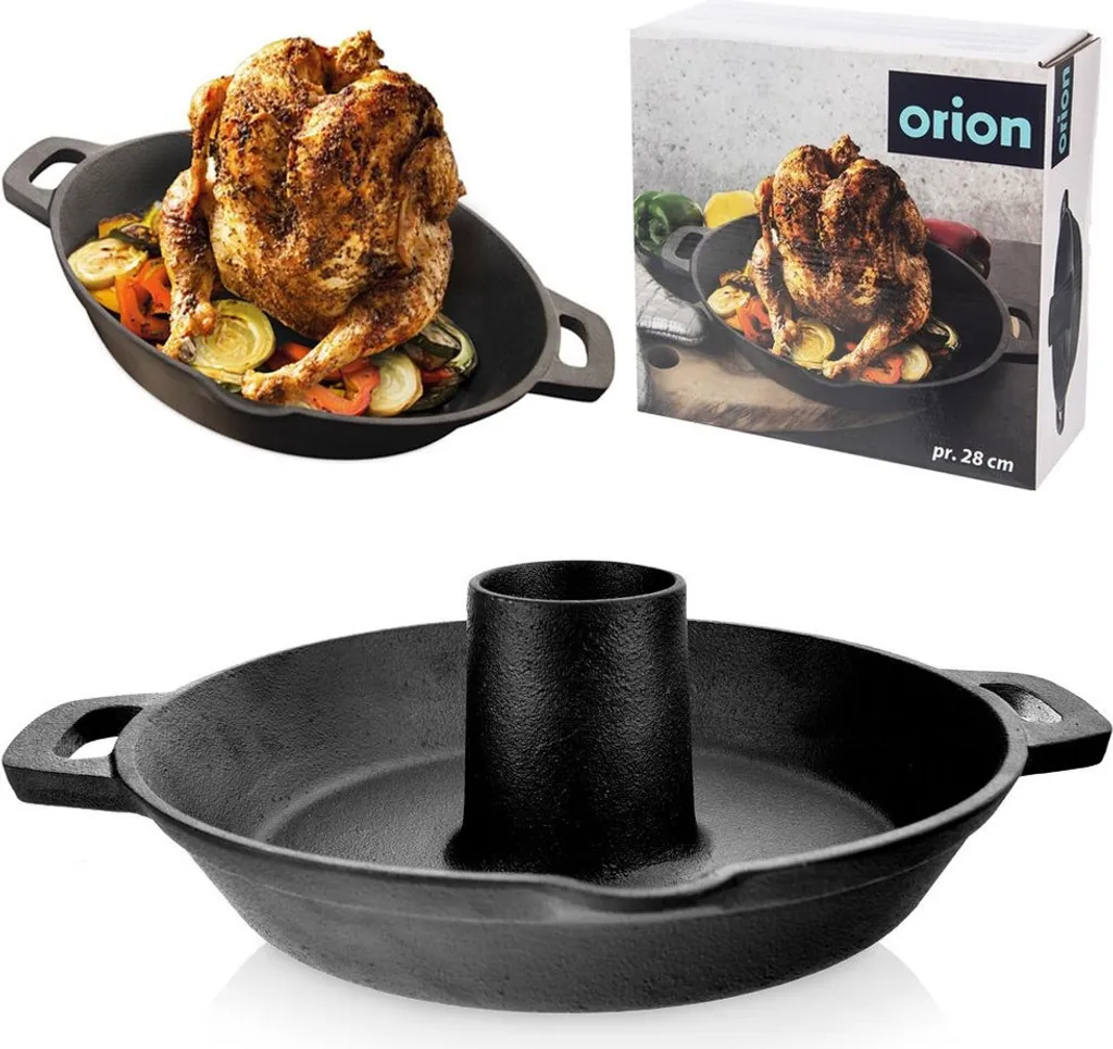 Orion | Pan - Padella in ghisa - Ø 28 cm - con rastrelliera per pollo - Robusta - Ideale per griglia e forno