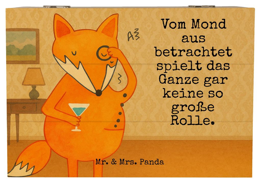Mr. & Mrs. Panda Truhe Fuchs Lord Design 22 x 15 cm - Weiß - Geschenk, Motivation Spruch, Holzkiste, Kiste, schatztruhe, Lustig, Schick, Mond, Ges...
