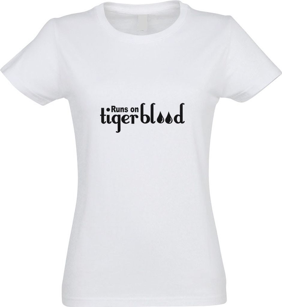 Kiwistar - T-Shirt tailliert - Damen - Weiss - Runs on Tigerblood - mit Motiv Bedruckt - Funshirt Design - Sport - Freizeit - Damen - S
