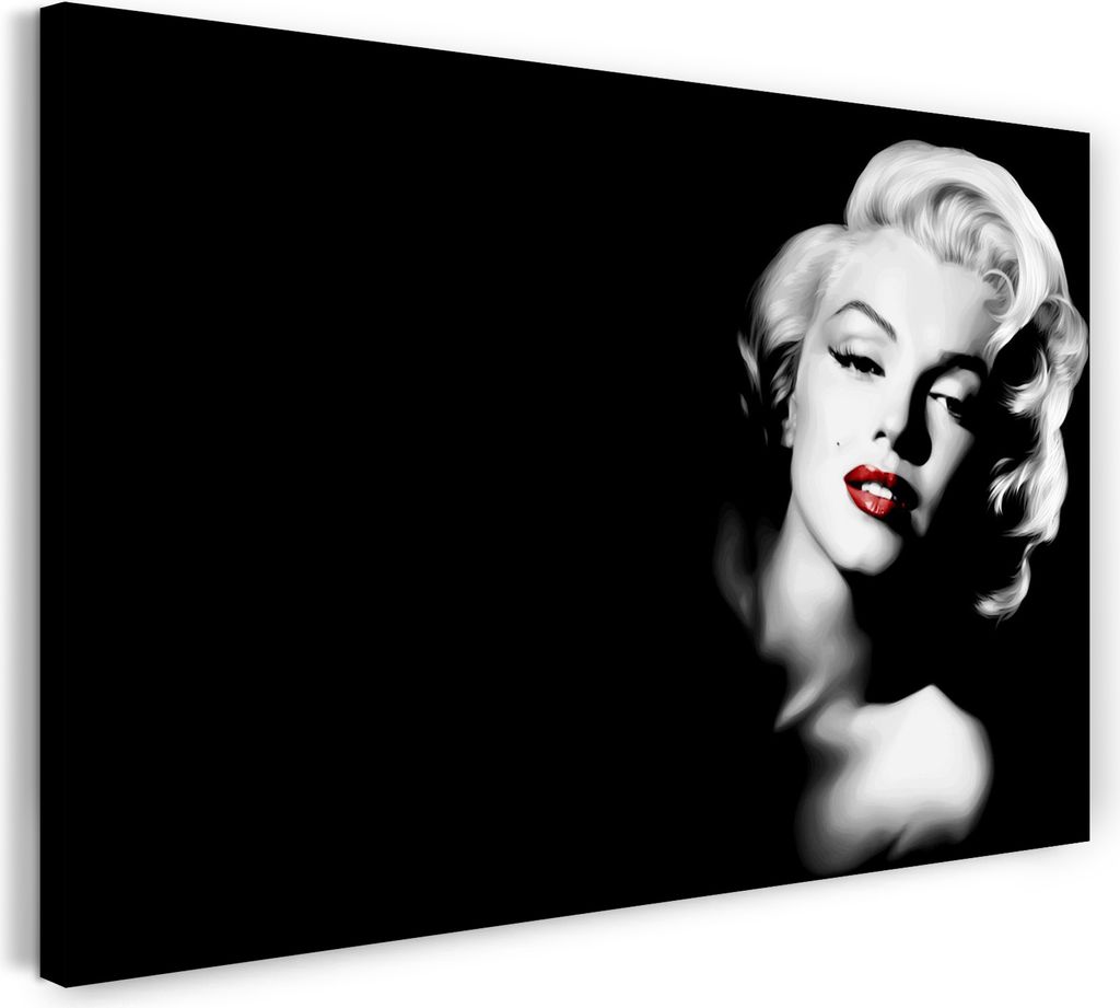 Leinwandbild (80x60cm): Marilyn Monroe rote Lippen schwarzer Hintergrund sexy, echter Holz-Keilrahmen inkl. Aufhänger, handgefertigt in Deutschland