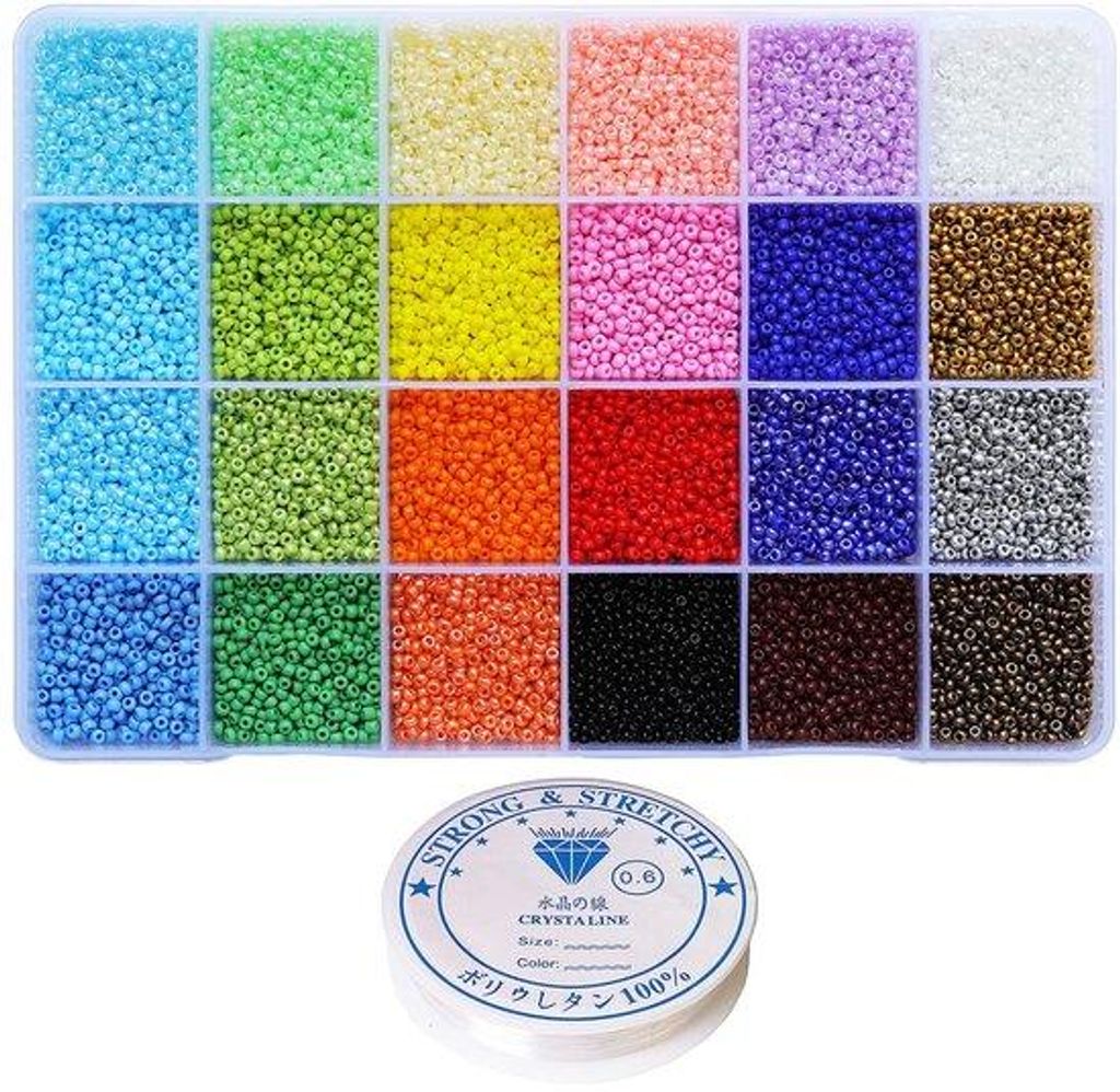 Kleine glazen zaadkralen 11/0, 24 Farben, 14400 Stück in Box