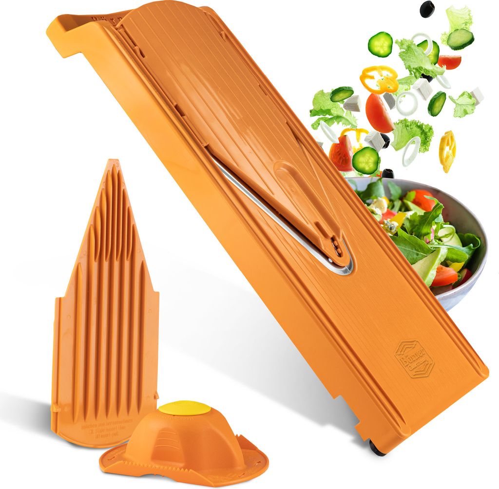 Börner Küchenmandoline V3 Trendline - Basis Set, Orange, Edelstahlklingen, BPA-frei, langlebig & rostfrei