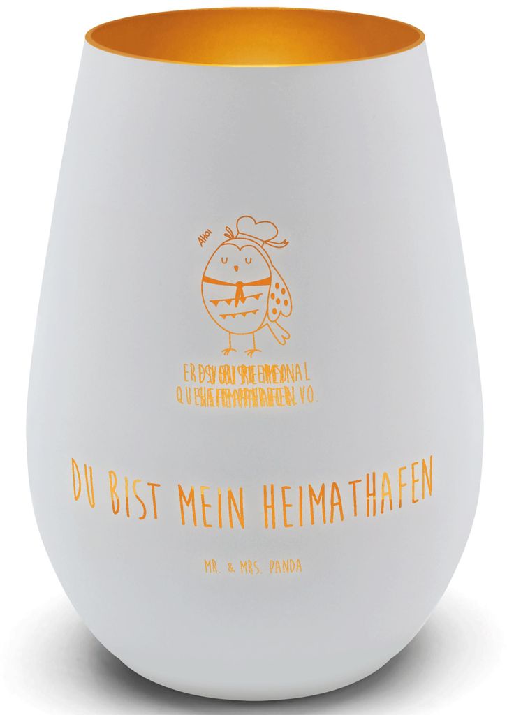 Mr. & Mrs. Panda Laterne Eule Matrose - Weiß - Geschenk, Kerzenglas, Kerzenhalter, Teelichthalter, Heimathafen, Freundin, Windlicht Gravur, Kapit...