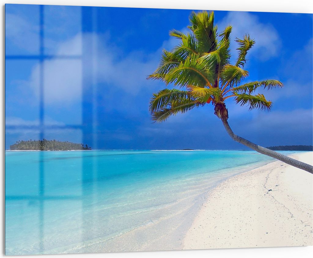 DEQORI Küchenrückwand Glas 80x60 cm 'Inselparadies' Spritzschutz Bad Rückwand Küche