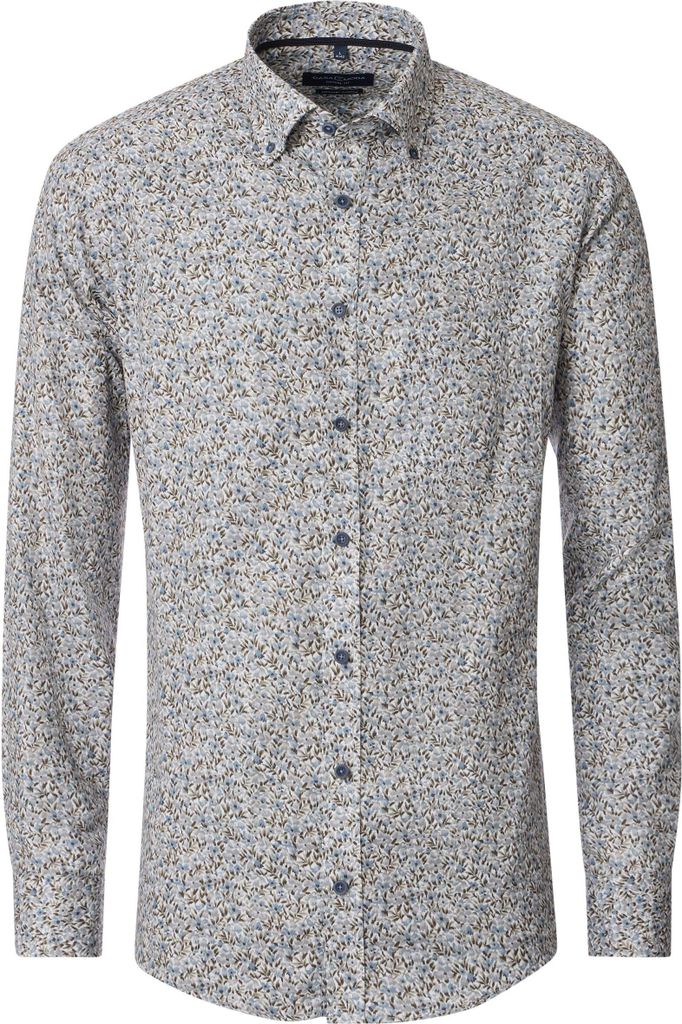 CASAMODA Herren Freizeithemd Langarm Button-Down Casual Beige floral 3XL