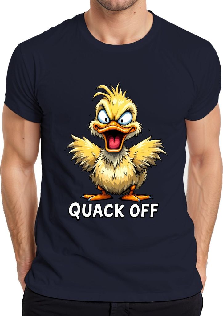 QUACK OFF freche Ente Cartoon lustig sarkastisch schwarzer Humor Herren T-Shirt, Navy, 3XL