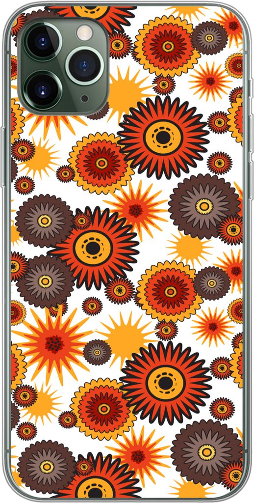 MuchoWow Handyhülle Schutzhülle Hülle für Telefoonhoesje iPhone 11 Pro Max Design - Retro - Orange - Blumen Silikon Softcase Handy Hülle - S...