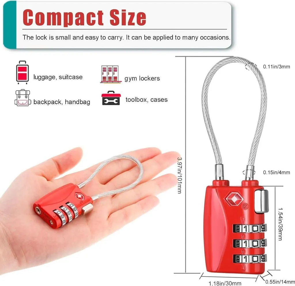 Évitez les valises forcées avec ce cadenas TSA rouge à code - Lot de 2 - 5