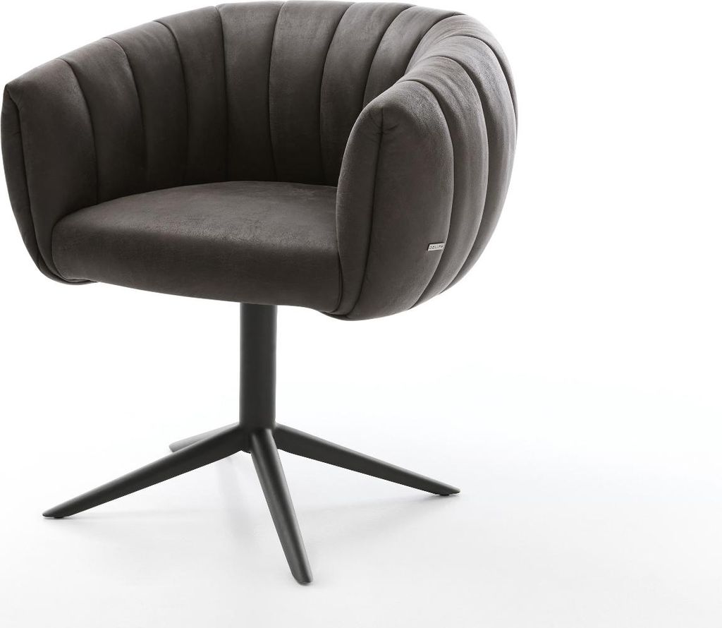DELIFE Drehstuhl Jada-Flex Mikrofaser Anthrazit Vintage Fußkreuz Schwarz 360° drehbar Wippfunktion Taschenfederkern